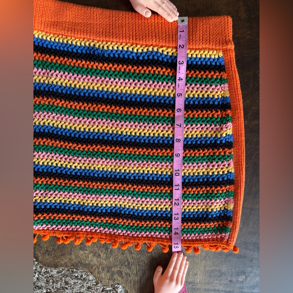 CAPSULE Color Pop Crochet Knit Mini Skirt | Pom Pom Hem | Size L - Picture 3 of 3